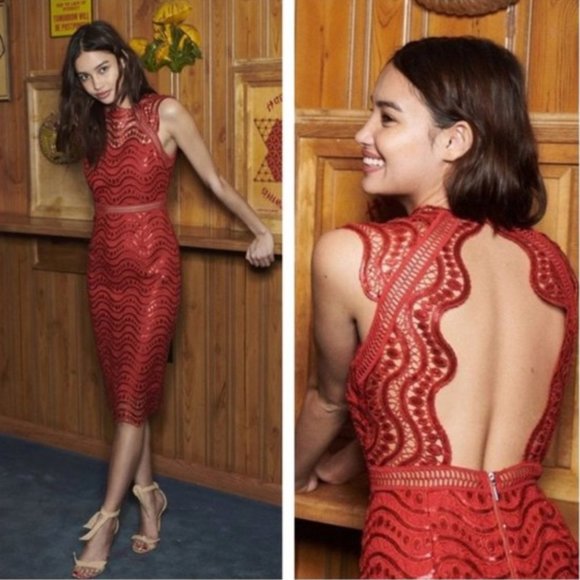 SAYLOR Dresses & Skirts - Saylor Womens Red Scallop Open Back Sequin New Year's Eve Cocktail Party Dress L